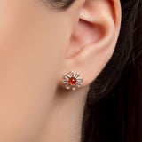 Daisy Stud Earrings in Silver and Amber