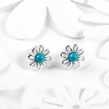 Daisy Stud Earrings in Silver and Turquoise