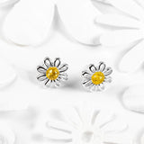 Daisy Stud Earrings in Silver and Yellow Amber