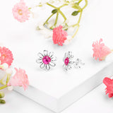 Daisy Stud Earrings in Silver and Ruby