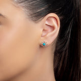 Daisy Stud Earrings in Silver and Turquoise