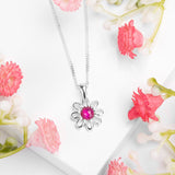Daisy Flower Necklace in Silver and Ruby