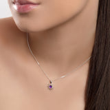 Daisy Flower Necklace in Silver and Amethyst