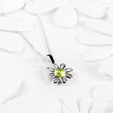 Daisy Flower Necklace in Silver and Peridot