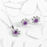 Daisy Flower Necklace in Silver and Amethyst