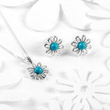 Daisy Flower Necklace in Silver and Turquoise