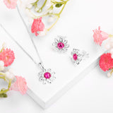 Daisy Stud Earrings in Silver and Ruby