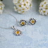 Miniature Daisy Necklace in Silver and Yellow Amber