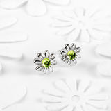 Daisy Stud Earrings in Silver and Peridot