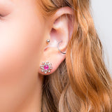 Daisy Stud Earrings in Silver and Ruby