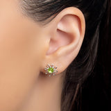 Daisy Stud Earrings in Silver and Peridot