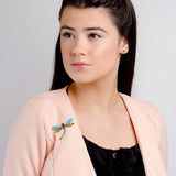 Exotic Dragonfly Brooch in Silver, Turquoise and Yellow Amber