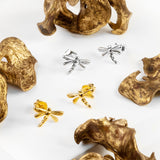 Miniature Dragonfly Stud Earrings in Silver with 24ct Gold