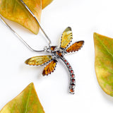 Exotic Dragonfly Necklace in Silver and Amber