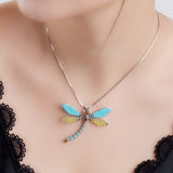 Exotic Dragonfly Necklace in Silver, Turquoise and Amber