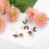 Pointed Dragonfly Stud Earrings in Silver and Cognac & Green Amber