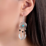 Dreamcatcher Drop Earrings in Silver, Turquoise and Onyx