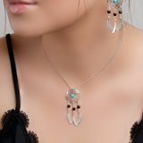 Dreamcatcher Necklace in Silver, Turquoise and Onyx
