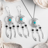 Dreamcatcher Drop Earrings in Silver, Turquoise and Onyx