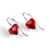 Heart Drop Earrings in Silver and Red Horn Coral