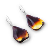 Abstract Butterfly Wing Drop Earrings in Silver and Amber