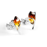 Sunset Tulip Stud Earrings Silver and Amber