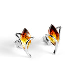 Sunset Tulip Stud Earrings Silver and Amber