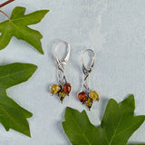 Beech Leaf Earrings in Silver and Cognac, Green & Yellow Amber
