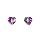 Miniature Heart Earrings in Silver and Amethyst