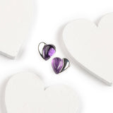 Miniature Heart Earrings in Silver and Amethyst