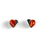 Miniature Heart Stud Earrings in Silver and Amber