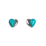 Miniature Heart Stud Earrings in Silver and Turquoise