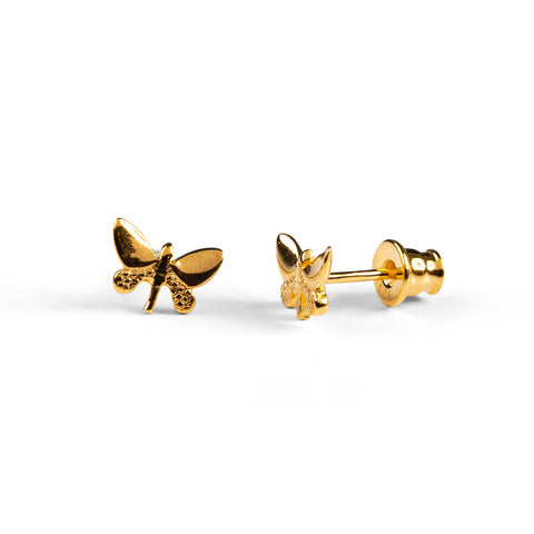 Cute Butterfly Stud Earrings in Silver with 24ct Gold