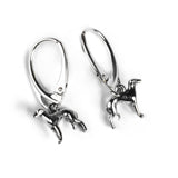 Miniature Greyhound / Whippet / Sighthound Hook Earrings in Silver with 24ct Gold