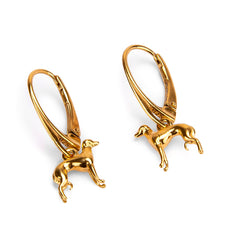 Miniature Greyhound / Whippet / Sighthound Hook Earrings in Silver with 24ct Gold