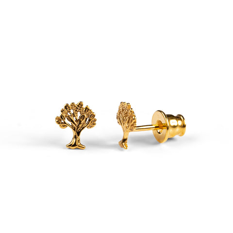 Tree of Life Stud Earrings in Silver with 24ct Gold