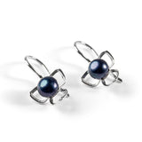 Flower Petal Hook Earrings in Silver & White Pearl