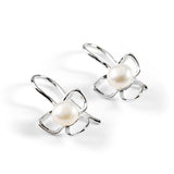 Flower Petal Hook Earrings in Silver & Black Pearl
