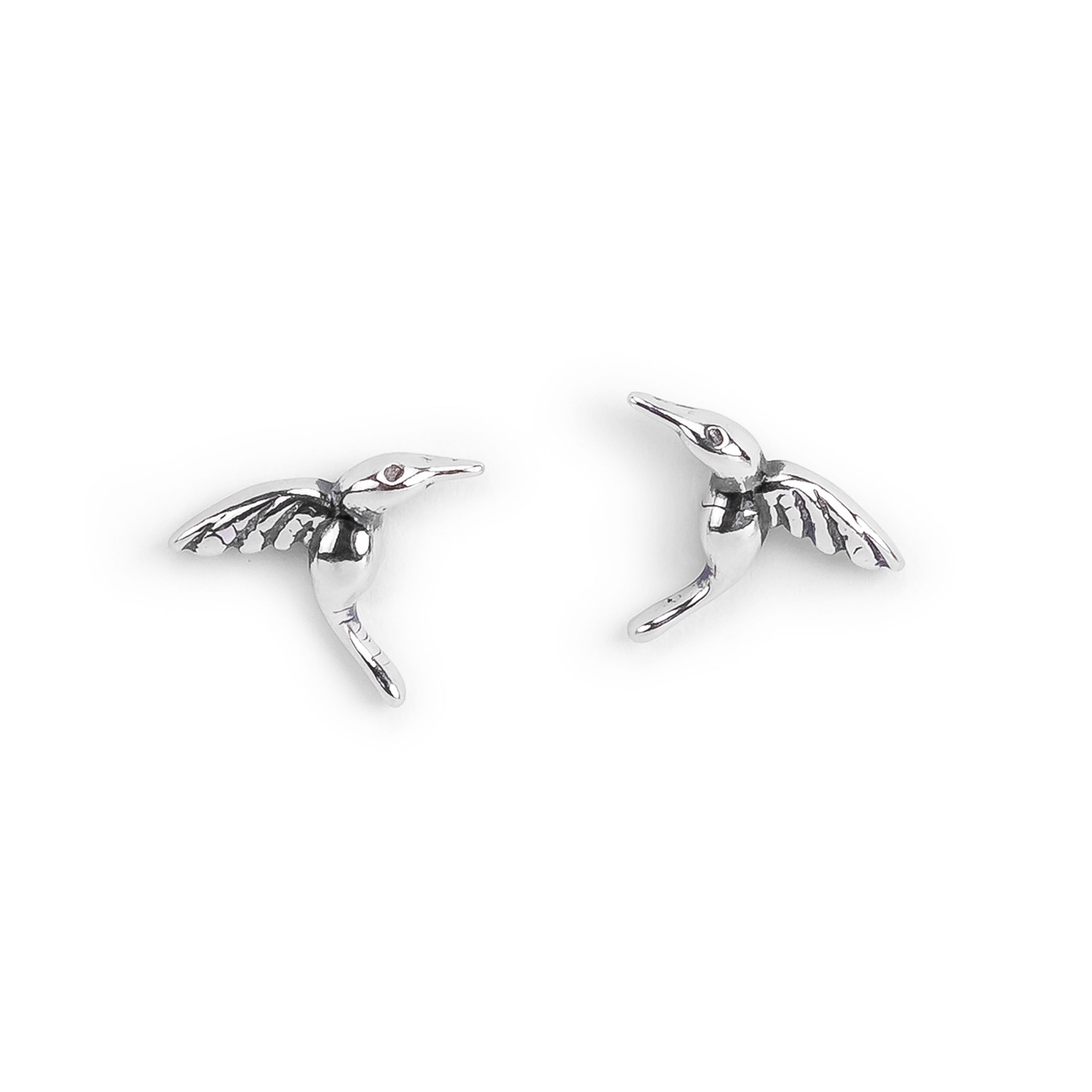 Miniature Hummingbird Stud Earrings in Silver with 24ct Gold