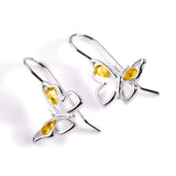 Butterfly Hook Earrings in Silver and Yellow Amber