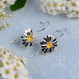 Daisy Hook Earrings in Silver and Amber