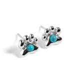 Paw Print Stud Earrings in Silver and Turquoise
