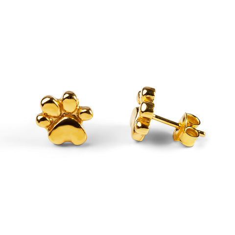 Paw Print Stud Earrings in Silver with 24ct Gold
