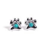 Paw Print Stud Earrings in Silver and Turquoise