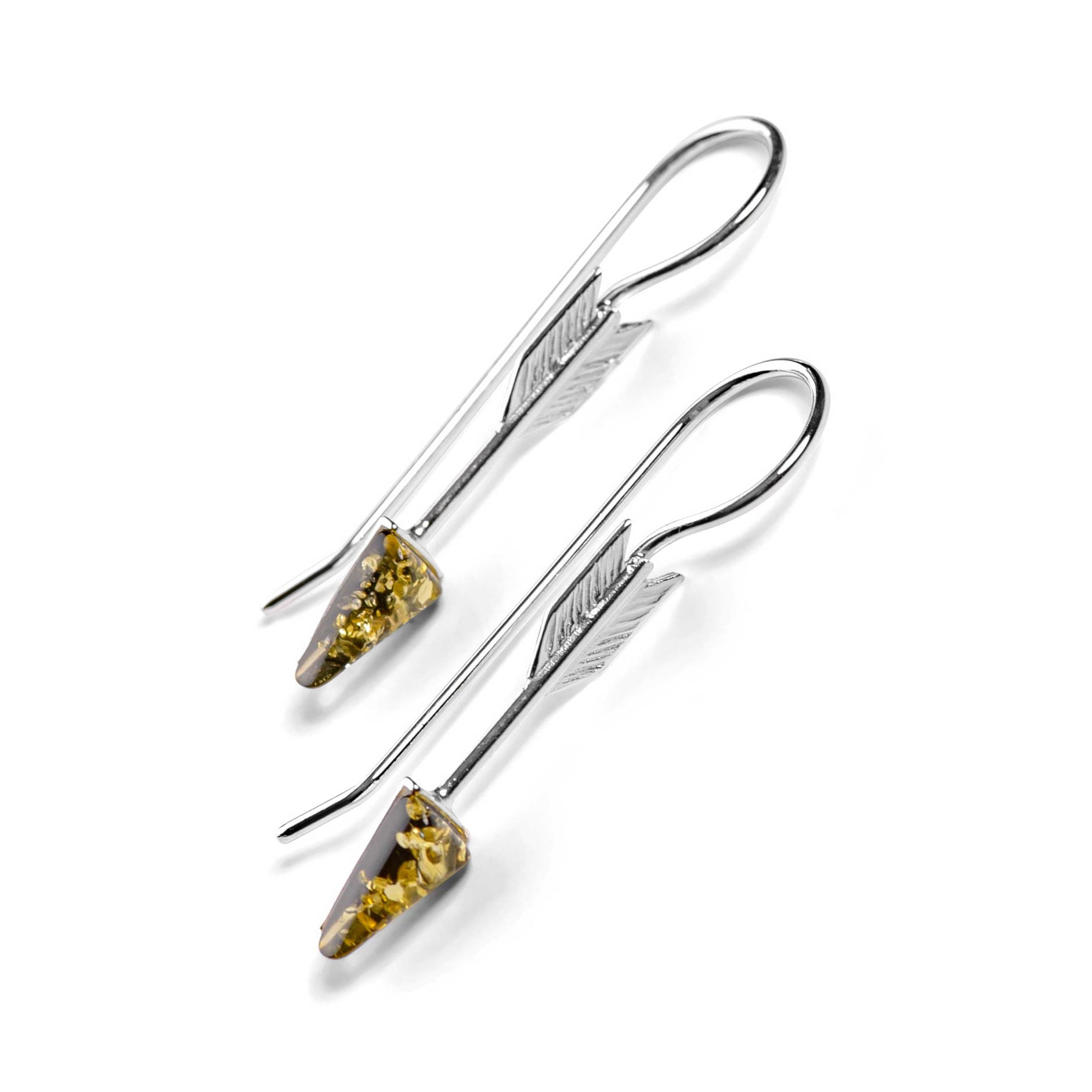 Arrow Drop Earrings in Silver and Cognac Amber