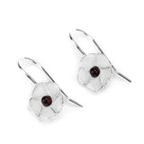 White Poppy Hook Earrings in Silver