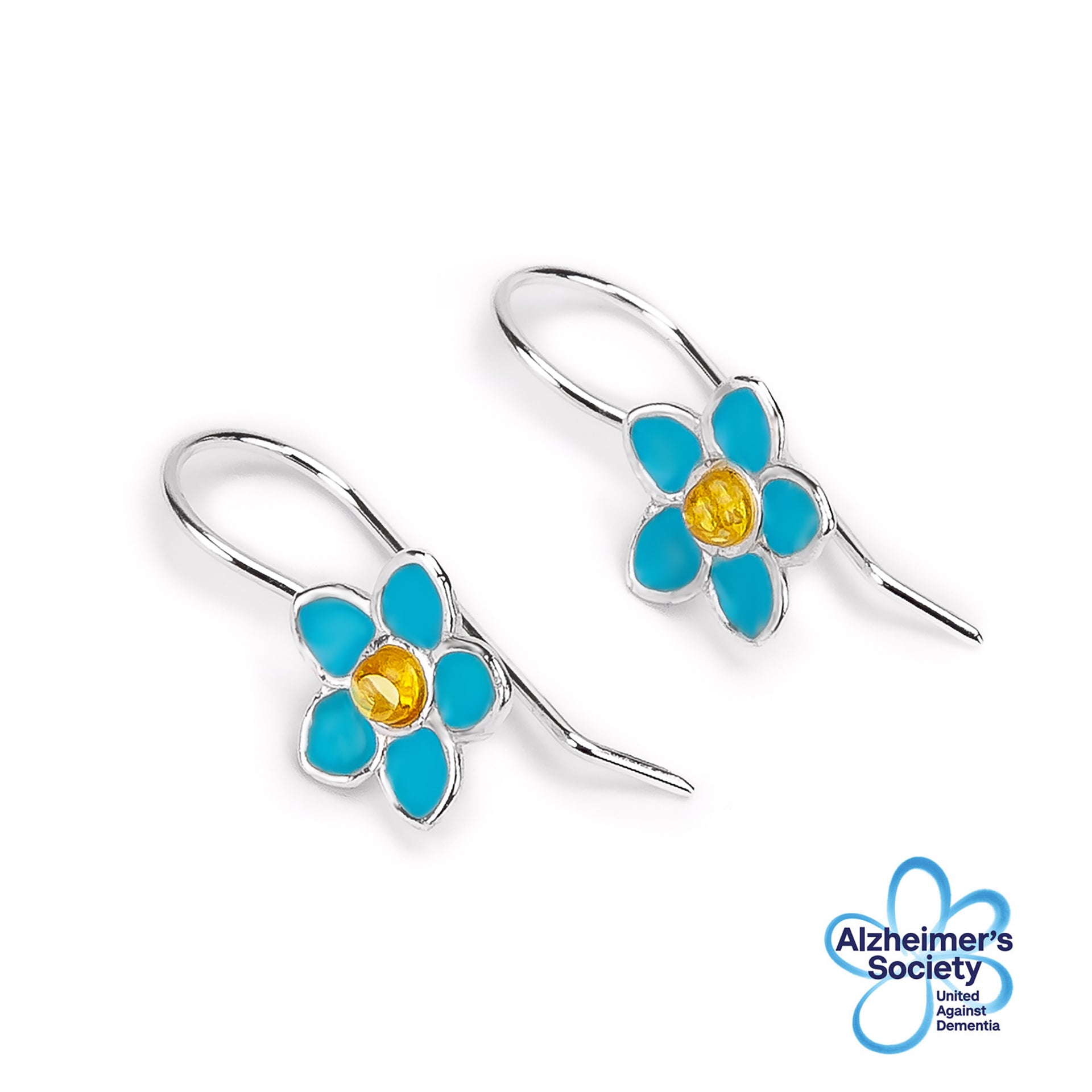 Handpainted Forget Me Not Drop Earrings Amber