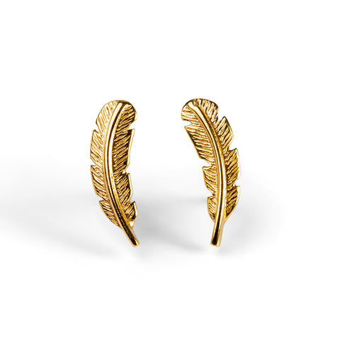 Feather Stud Earrings in Silver with 24ct Gold