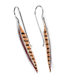 Handpainted Pheasant Bird Feather Hook Earrings