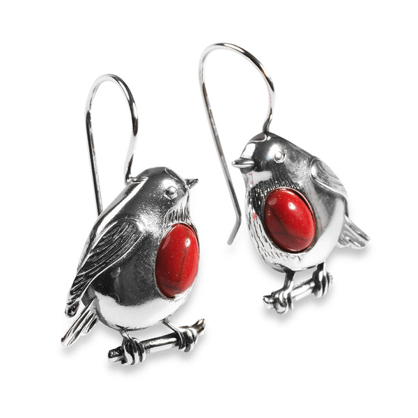 Robin Hook Earrings in Silver and Coral